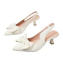 Fashionable Women's Beige Pointed Toe Bow High Heels, Comfortable And Stylish, Suitable For Workplace, Party Or Autumn/Winter Daily Wear - Off White - View 10