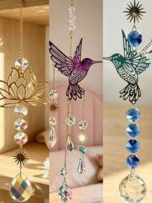 1pc Exquisite Handmade Crystal Sun Catcher, Lotus And Hummingbird Styles Available, Unique Romantic Crystal Hanging Decor, Window Home Decoration, Birthday And Holiday Gift Idea - Multicolor - View 17