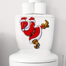 1pc Christmas Creative Climbing Santa Claus Pattern Toilet Seat Decorative Sticker - A - View 4