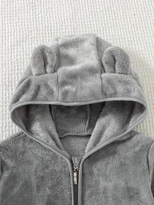 Girls' Fashion Casual Hooded Zip-Up Double-Sided Fleece Jacket, Winter - Grey - View 4