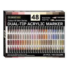 FLYSEA 24 Pens / 48 Colors In One Box Double-Headed Double-Color Markers, Suitable For Stone, Wood, Calligraphy, Canvas, Ceramics, Metal, Glass, Rock Painting, DIY Handicrafts And Art Supplies Set - Skin Tone - View 7
