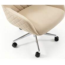 Set de 2 Sillas de Oficina Ergonómicas Color Beige 60x60x120 cm| Sillas Giratorias Modernas sin Brazos con Ruedas Altura Ajustable| Base de Metal Cromado y Respaldo Acolchado| para Oficina Estudio y Tareas| Fácil de Armar - 1 - Ver 3
