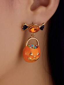 1 Pair Halloween Holiday Candy Pumpkin Basket Drop Earrings, Suitable For Holiday Wear, Best Gift Choice - Multicolor - View 3