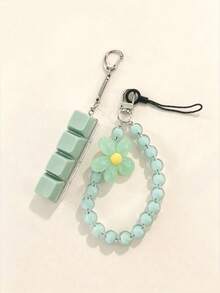 Macaron Color Beaded Petal Phone Lanyard, 4-Key Keyboard Keychain, Wrist Strap Bag Charm, Holiday Gift, Bag Accessory, Phone Lanyard - Multicolor - View 14