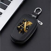 A-Z Letter Fashionable PU Black Car Keychain Protective Case With Zipper And Keychain, Car Keybox, Car Keychain, Men's Gift, Valentine's Day Gift, Per - Multicolor - View 5