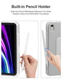 適用於 iPad 5/6/7/8/9/10/11、Mini 6/7、Air 1/2/3/4/5/11 吋 (M2)/11 吋 (M3)/13 吋 (M2)/13 吋 (M3)、Pro 12.9 吋 (3/4/5/6) 的旋轉保護殼，內建筆槽，360 度旋轉支架蓋，透明背板，自動喚醒/睡眠，灰色 - 淺灰色 - 查看 7