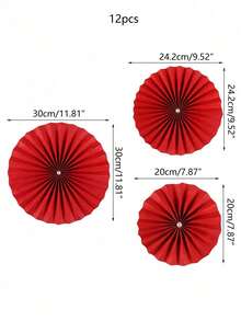 6/12 Pcs - Red Paper Fan Decorations, Home Decor, Party Birthday Decorations, Background Wall Decorations, Tabletop Decorations, Chinese New Year Decorations, Restaurant Decorations - Multicolor - View 11