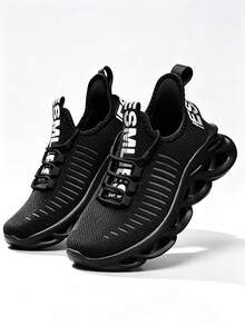 1 Pair Solid Color Casual Sports Skate Shoes Blade Mesh Sneakers Lightweight Breathable Comfortable Shock Absorbing Soft Bounce Versatile - Black - View 1