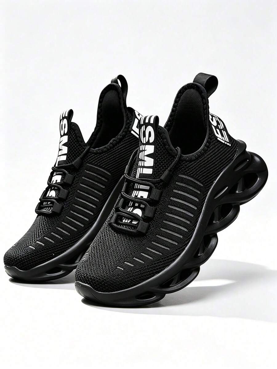1 Pair Solid Color Casual Sports Skate Shoes Blade Mesh Sneakers Lightweight Breathable Comfortable Shock Absorbing Soft Bounce Versatile - Black - View 1