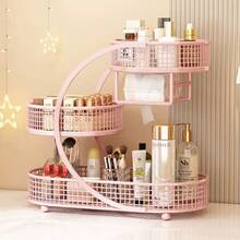 1 buah Rak Penyimpanan Kosmetik Logam Ringan Tanpa Perakitan, Cocok untuk Meja Rias dan Meja Kamar Mandi - Sempurna untuk Meletakkan Lipstik, Produk Perawatan Kulit, dll., Organizer Meja | Estetika Modern | Rak Logam Tahan Lama, Rak Penyimpanan Kamar Mandi - Hitam - View 2