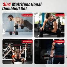 Mancuernas Ajustables 2 en 1 20 kg Convertible en Barra para Entrenamiento Doméstico con 12 Placas de Peso y Accesorios Antideslizantes Multifuncionales y Seguros - Negro - Ver 5