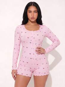 1 potong Jumpsuit Wanita Motif Pita - Berwarna merah muda - View 3