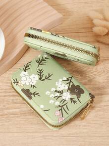 Fashionable Women's Simple Printed Short Wallet Zipper, Zipper Credit Card Storage Bag, Women's Wallet Card Bag - Green - View 6
