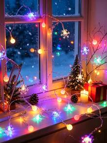 1pc 1.5/3/6m Battery Powered LED Christmas Snowflake String Lights, Christmas Tree Home Party Fireplace Bedroom Holiday Decoration Ball String Lights, Christmas Snowflake LED Fairy Lights, Christmas Tree Decor, Christmas Gift - Transparent Snowflakes + Small White Balls - View 11