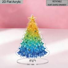 2D Flat, 2D Flat 1pc Rotating Christmas Tree Shaped Acrylic Desktop Ornament, Gradient Green Blue Glitter Christmas Tree With Star And Colorful Ball Decor Table Sign, 360° Rotatable Winter Holiday - A - View 8