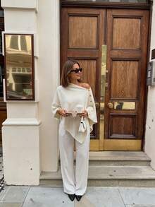 1pc Women's Casual Knit Cardigan With Button Detail, Elegant Fashion Long Sleeve Regular Length Cape, Suitable For Autumn Wear - Apricot - View 1