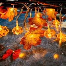 1pc New Maple Leaf Pumpkin Lantern, Autumn Home Decor Maple Leaf Pumpkin Light, Battery Operated (Batteries Not Included) 3D Pumpkin Maple Leaf Garland String Lights, Suitable For Fireplace, Doorway, Hallway, Indoor And Outdoor Use, Halloween, Thanksgiving Decoration - Warm White - View 7