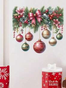 1pc Classic Christmas Door Sticker Bow Christmas Ball Wall Decal Self-Adhesive Living Room Sticker Bedroom Sticker Home Decor Room Decor Bedroom Decor Kitchen Decor Wall Sticker - Red - View 3