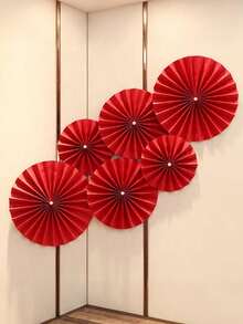 6/12 Pcs - Red Paper Fan Decorations, Home Decor, Party Birthday Decorations, Background Wall Decorations, Tabletop Decorations, Chinese New Year Decorations, Restaurant Decorations - Multicolor - View 8