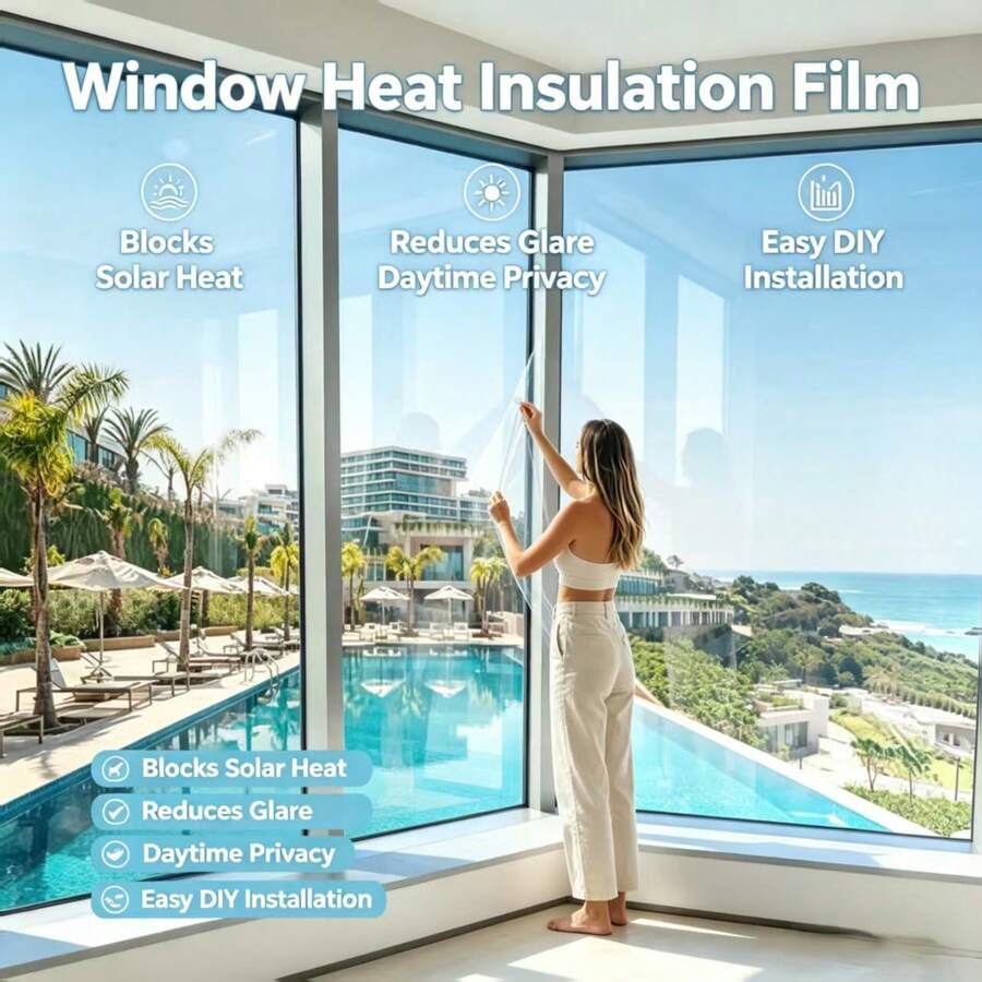 QLOM 1pc Window Film Privacy Sun Protection Mirror Reflective One-Way Heat Insulation UV Protection Suitable For Home And Office
