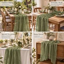 10pcs Sage Green Gauze Table Runner, Bohemian Style Sheer Table Runner, Rustic Semi-Transparent Gauze Table Decor, Suitable For Wedding Reception, Bridal Shower, Baby Shower, Birthday Party, Banquet, Farmhouse Dining Table, Table Centerpiece, Party And Home Decor - Sage Green - View 4