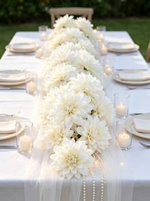 12PCS Artificial Dahlia Flower Heads With Stems,Fake Flowers For Home Room Spring Wedding Decor, Outdoor Garden Restaurant Centerpieces, Parties, Gifts, Bridal Wrist Corsage Bouquets, Valentine's Day Mother's Day Decor, DIY, Front Door Yard Decor - Milky White - View 8