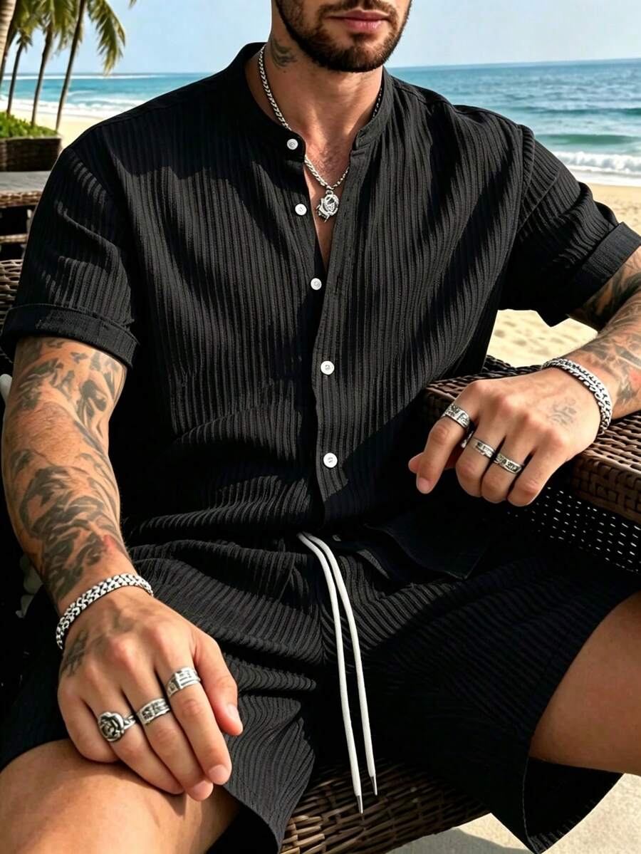 Impala Men Shirt Co-Ords - Black - View 1