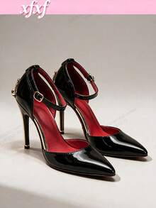 XfxfA 1 Pair Fashionable Women's High Heels With Shiny Metallic Stiletto Heel, Suitable For Date/Banquet/Party Occasions. - Black - View 3