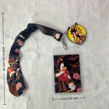 1pc Sonic Cherry Blossom Wrist Lanyard With Clear Card Holder, Anime Cartoon Wrist Strap With Detachable Buckle & Round Charm Keychain For Keys - Black - View 11