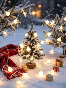 1pc 1.5/3/6m Battery Powered LED Christmas Snowflake String Lights, Christmas Tree Home Party Fireplace Bedroom Holiday Decoration Ball String Lights, Christmas Snowflake LED Fairy Lights, Christmas Tree Decor, Christmas Gift - Transparent Snowflakes + Small White Balls - View 3