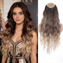 1pc Women's V-Shaped Long Curly Water Wave Voluminous Ombre Dyed Synthetic Hair Extension Piece - Black - View 2
