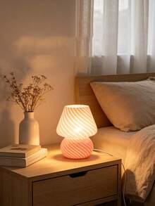 Cute Mushroom Shaped Table Lamp (1pc), Striped & Polka Dot Pattern, USB Powered, 3-Color Light, Glass Body, Suitable For Bedroom, Living Room, Office And Study, LED Decorative Lamp & Night Light - one-size - View 1