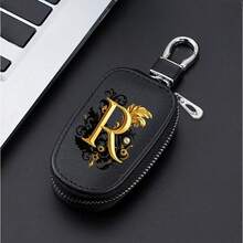 A-Z Letter Fashionable PU Black Car Keychain Protective Case With Zipper And Keychain, Car Keybox, Car Keychain, Men's Gift, Valentine's Day Gift, Per - Multicolor - View 34