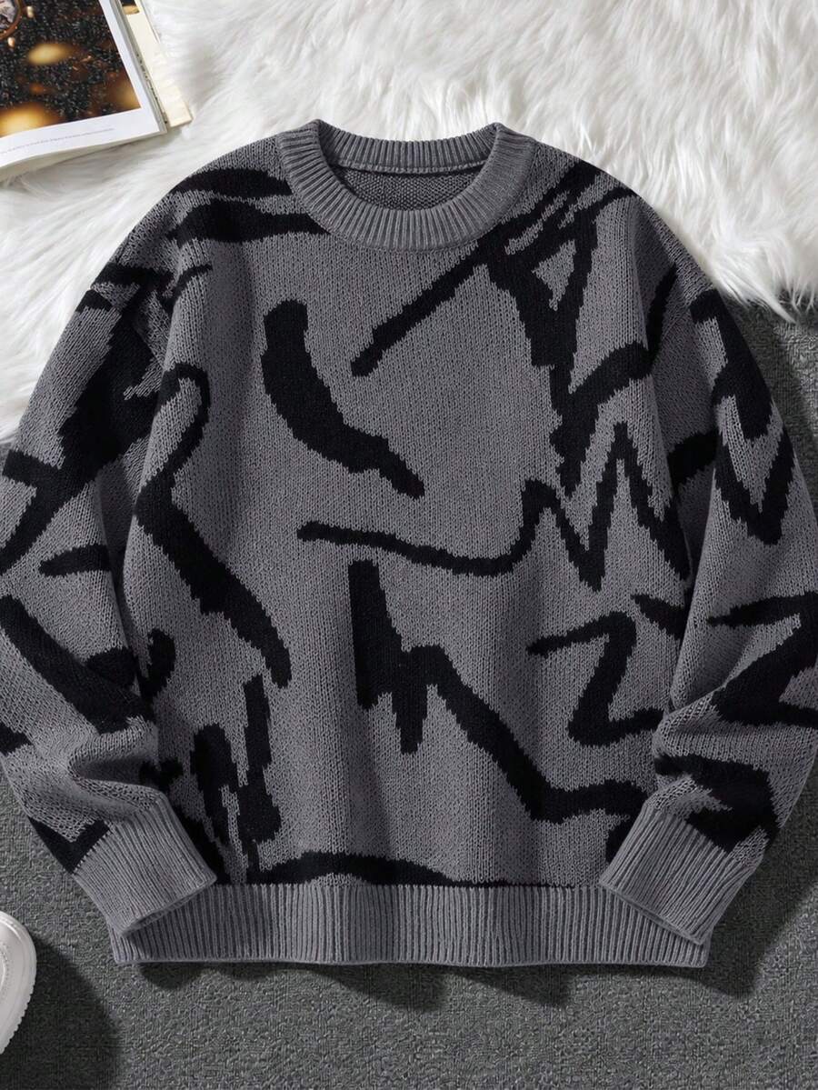 1pc Teen Boy Casual Versatile Outdoor Commute Personalized Sweater, Autumn/Winter - Dark Grey - View 1