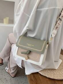 Fashionable New Women's Crossbody Bag, Casual Colorblock Shoulder Bag, Flap Design With Wide Strap, Suitable For Commuting, Work, School, Shopping, Travel And Other Daily Multi-Scenario Use, Multi-Functional Shoulder Crossbody Bag - Green - View 2