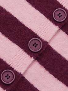 NiceArt Women's Crew Neck Color Block Stripe Short Sleeve Knit Cardigan, Button Front Cropped Relaxed Fit, Sweet Preppy For Fall Winter Office Daily Outfit - Multicolor - View 5