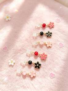 Sweet Pink Cherry Blossom Beaded Phone Dust Plug Charm, Universal Phone Charging Port Pendant Decoration, Cute Atmosphere Phone Accessory - Multicolor - View 3