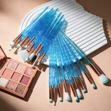 20Pcs Glitter Crystal Handle Makeup Brush Set With 3Pcs Triangle Powder Puffs, Soft Gradient Bristles Professional Cosmetic Brushes For Foundation Powder Eyeshadow Blending, Beginner Makeup Tool Kit - Multicolor - View 3
