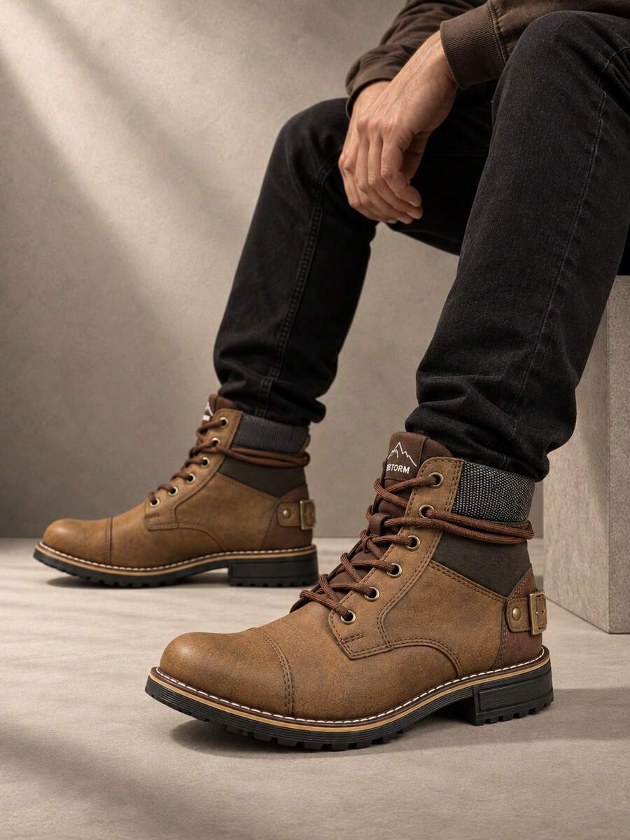 Men High-Top Leather Riding Boots