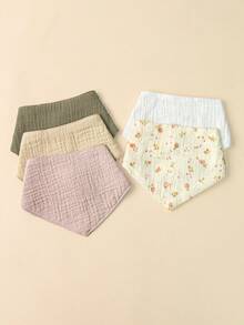 5pcs Fine Cotton Baby Triangle Bibs With Adjustable Snap Buttons, Suitable For Teething Newborns - Multicolor - View 9