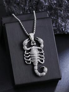 1pc New Gothic Style Full Rhinestone Scorpion Necklace, European And American Popular Personalized Long Stainless Steel Sweater Chain Pendant Jewelry, Halloween Gift, Fashion Accessory For Men's Daily Wear - Rhinestone Scorpion Necklace - View 6