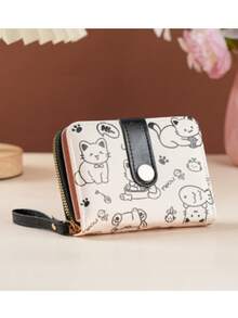 Women's Mini Wallet, Cute Cat Pattern, Small Zipper Coin Purse With Multiple Card Slots And Wrist Strap - Lightweight And Portable, Can Hold Cash, ID Cards And Coins, Large Capacity Short Wallet, Fashionable And Cute Faux Leather Coin Purse, Suitable For Daily Use, Commuting To Work, Also An Ideal Gift For Friends And Family. - Multicolor - View 7
