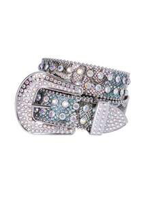1pc Sparkling Rhinestone Belt Street Fashion Suitable For Plus Size Women And Men - Perfect For Western Cowgirl And Cowboy Outfits, Dresses And Jeans - Dusty Blue - View 1