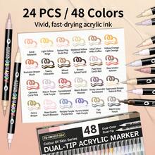 FLYSEA 24 Pens / 48 Colors In One Box Double-Headed Double-Color Markers, Suitable For Stone, Wood, Calligraphy, Canvas, Ceramics, Metal, Glass, Rock Painting, DIY Handicrafts And Art Supplies Set - Skin Tone - View 5