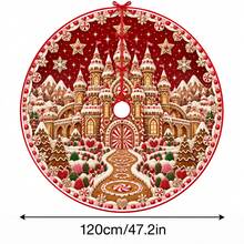 1件紅色薑餅城堡圖案聖誕樹裙，優雅節日裝飾，5種尺寸，中性節日禮物，適用於居家與派對聖誕家居裝飾 - 紅底薑餅城堡 - 查看 15