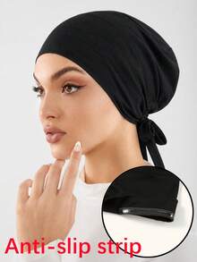 1PC Women's Solid Color Non-Slip Elastic Band Adjustable Scarf Beanie - Black B - View 3