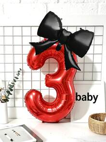 2件組 32英吋紅色0-9數字氣球套組，黑色蝴蝶結鋁箔氣球，大型生日數字氣球，適用於生日派對、嬰兒洗禮裝飾 - 紅色B - 查看 4