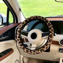 A Winter Warm Hand Faux Mink Plush Fabric Simulated Long Plush Leopard Print Car Steering Wheel Cover Without Inner Ring Suitable For 14.5-15 Inch Car Interior Accessories - A - View 5