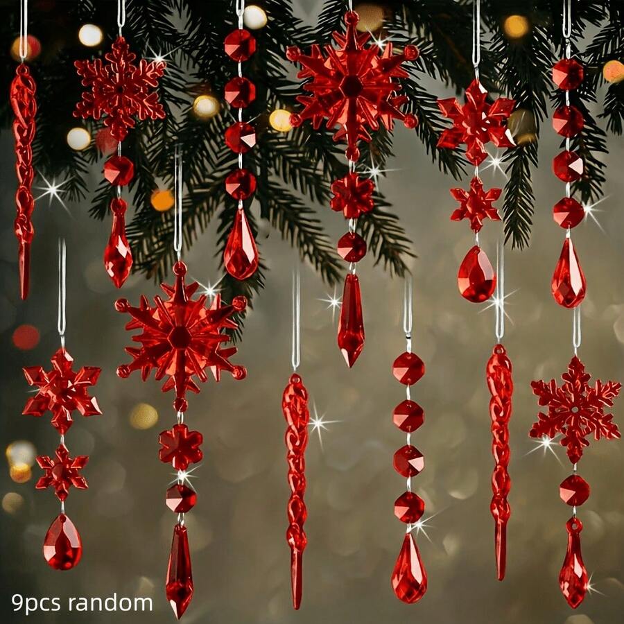 9 Random Crystal Snowflake Decorations, Acrylic Snowflake Decor For Winter, Suitable For Party Gifts And Celebrations - Multiple Styles - View 1