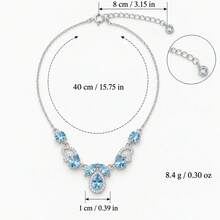 European And American Style V-Shaped Blue Rhinestone Necklace, Silver Lightweight Luxury Rhinestone Collarbone Chain, Elegant Versatile Pendant Neck Accessory For Party - Silver - View 4